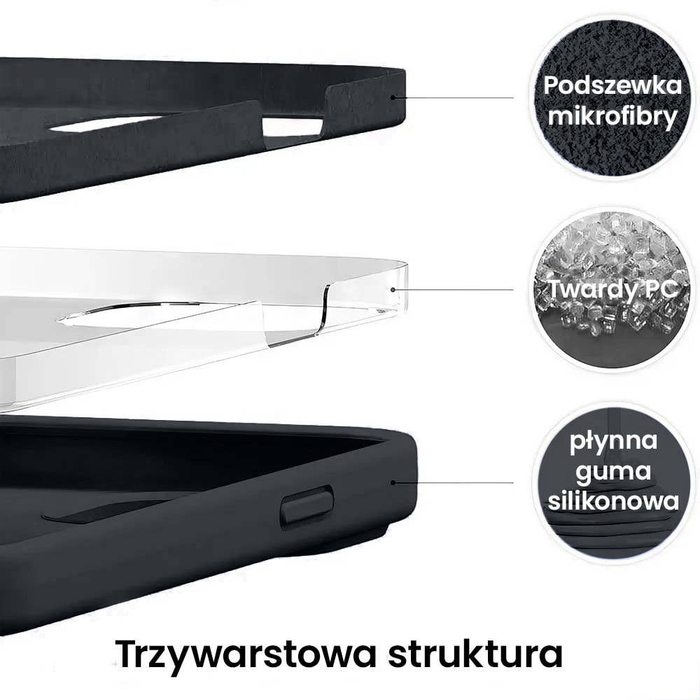Etui do iPhone SE2022/SE2020/8/7 silikonowe z mikrofibrą soft touch z osłoną na aparat, czarne