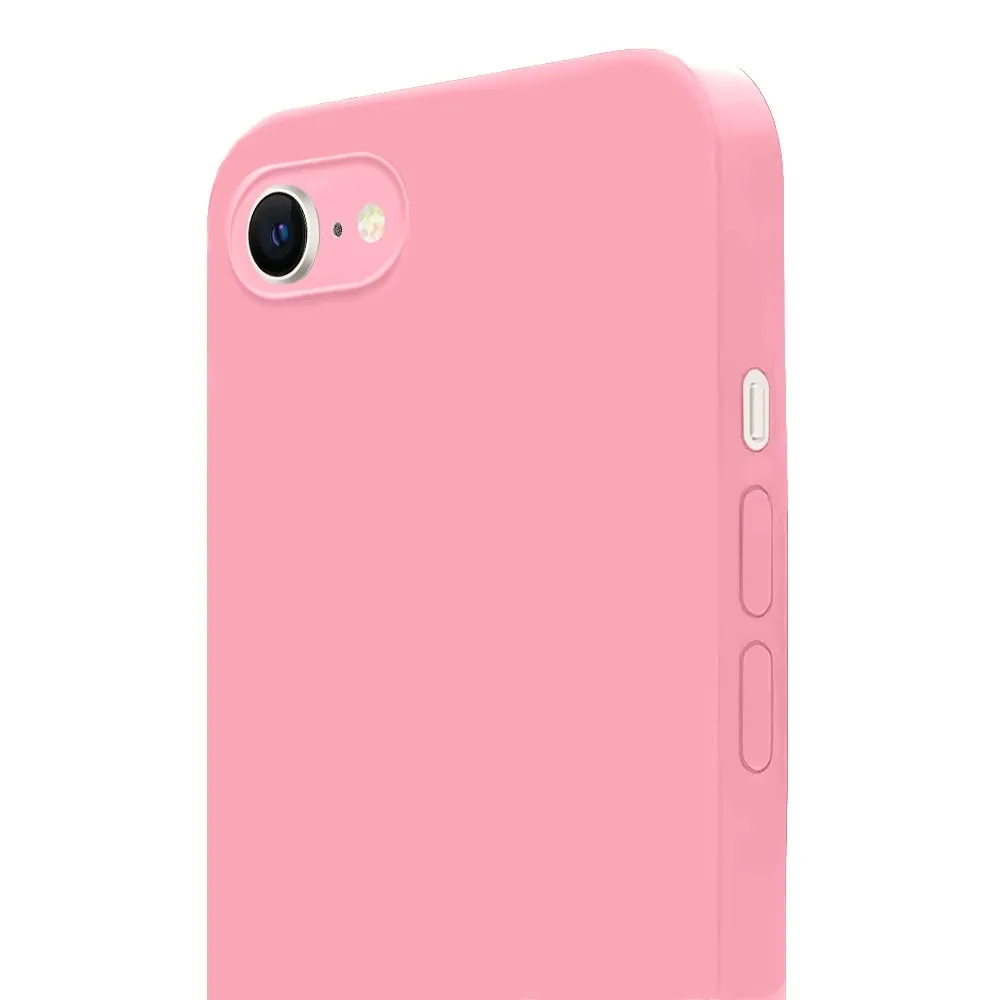 Etui do iPhone SE2022/SE2020/8/7 silikonowe z mikrofibrą soft touch z osłoną na aparat, jasny róż