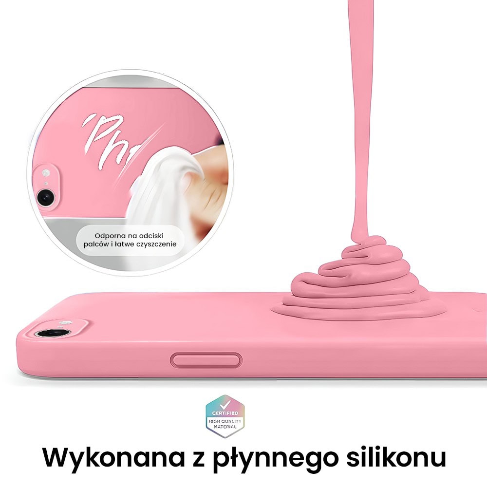 Etui do iPhone SE2022/SE2020/8/7 silikonowe z mikrofibrą soft touch z osłoną na aparat, jasny róż