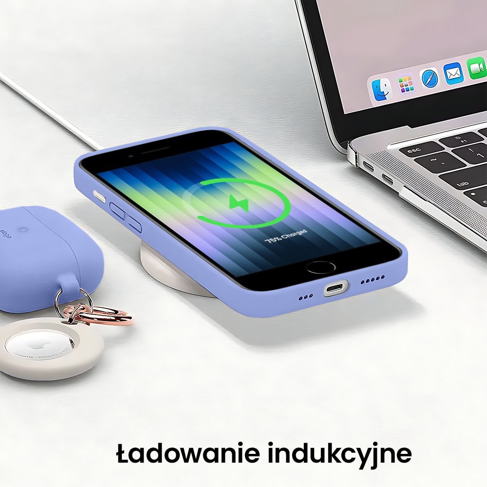 Etui do iPhone SE2022/SE2020/8/7 silikonowe z mikrofibrą soft touch z osłoną na aparat, liliowe fioletowe