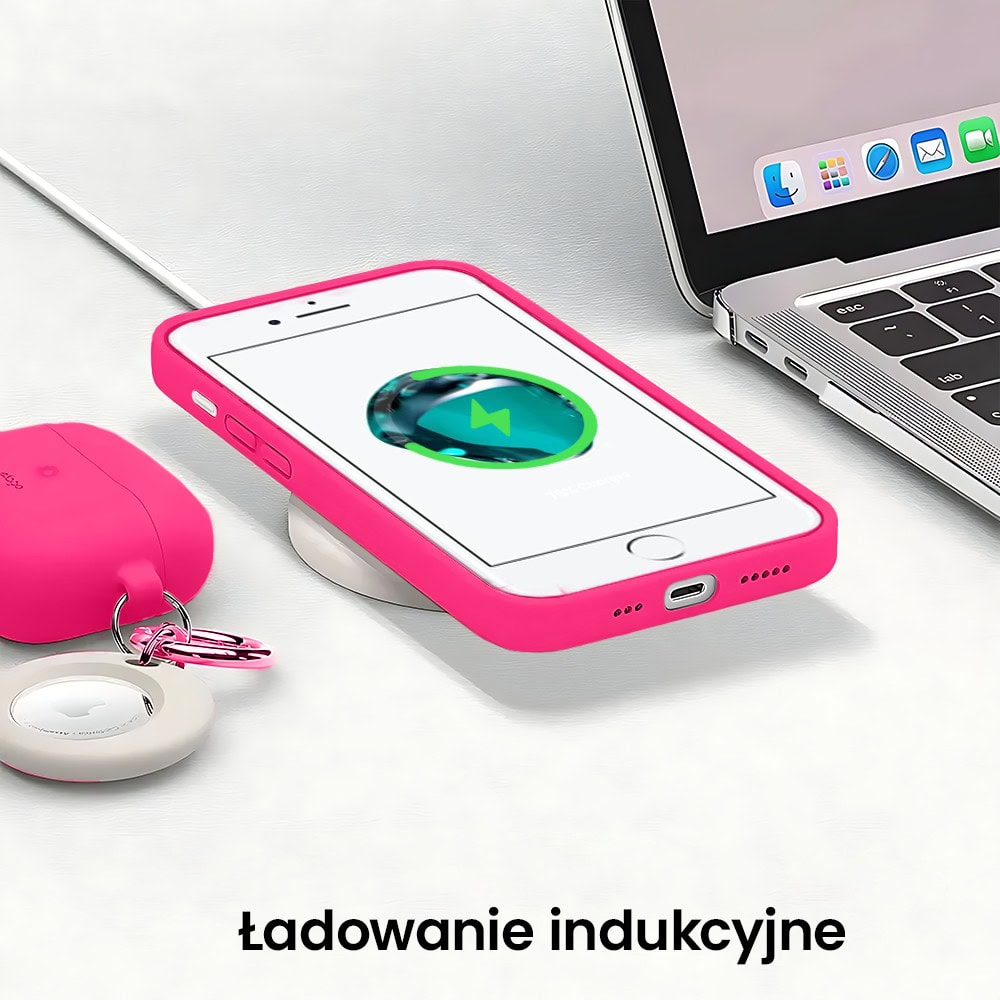 Etui do iPhone SE2022/SE2020/8/7 silikonowe z mikrofibrą soft touch z osłoną na aparat, różowe