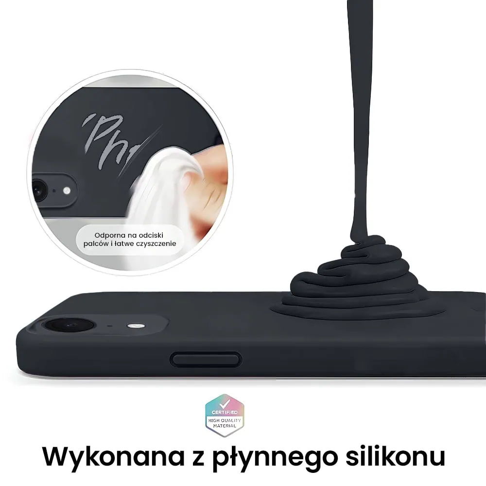 Etui do iPhone XR silikonowe z mikrofibrą soft touch z osłoną na aparat, czarne