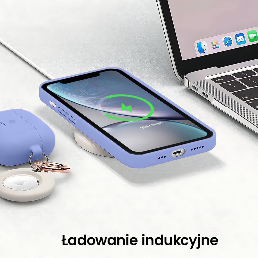 Etui do iPhone XR silikonowe z mikrofibrą soft touch z osłoną na aparat, fioletowe liliowe