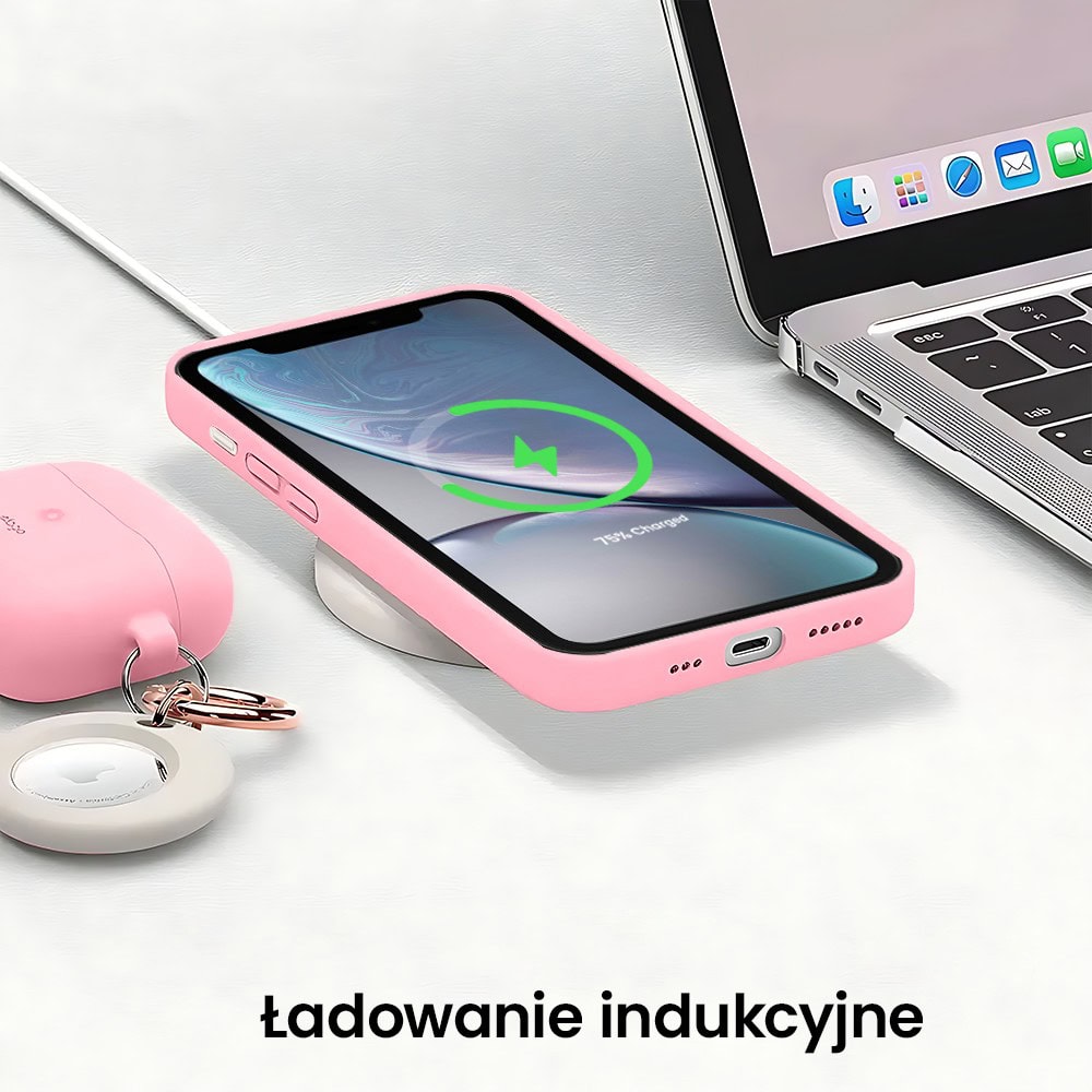 Etui do iPhone XR silikonowe z mikrofibrą soft touch z osłoną na aparat, jasny róż