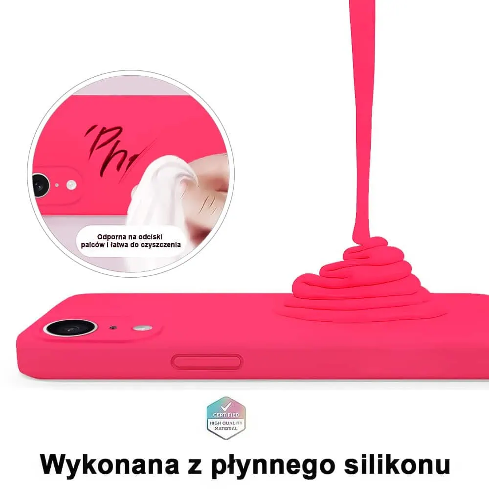 Etui do iPhone XR silikonowe z mikrofibrą soft touch z osłoną na aparat, różowe