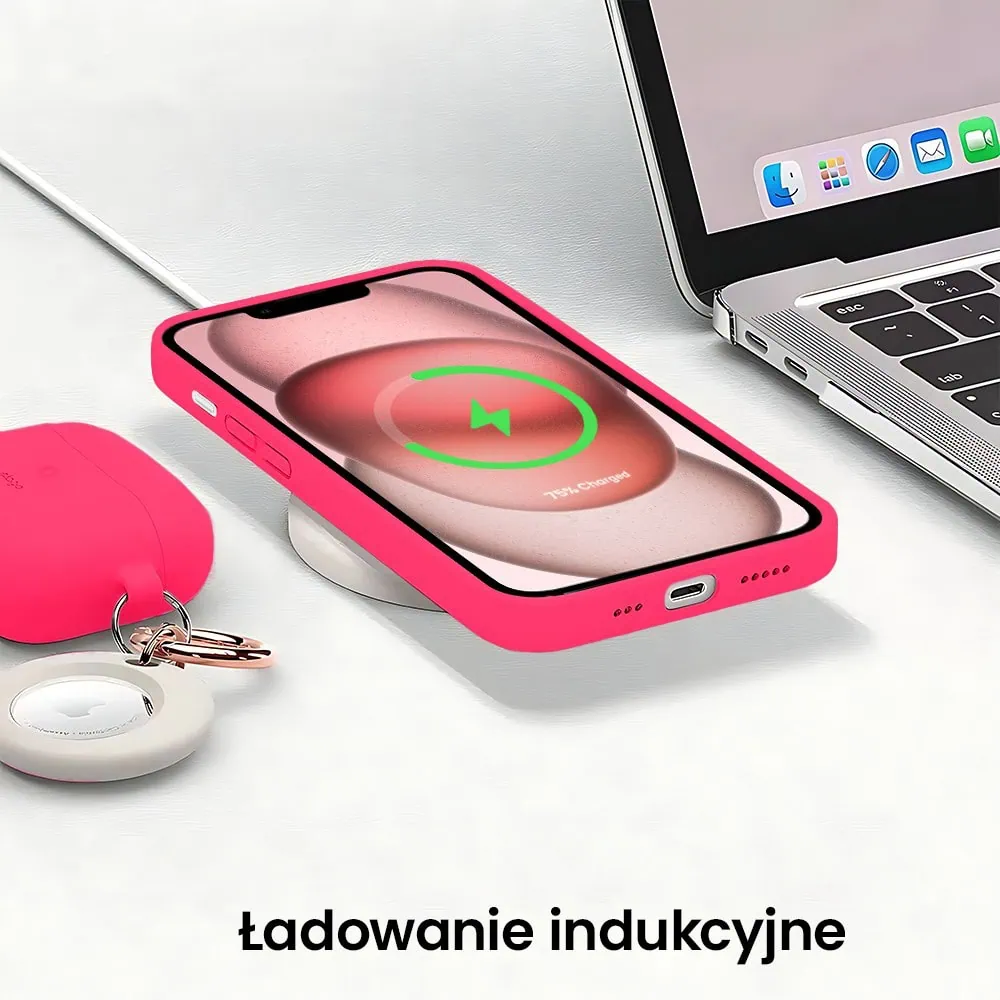 Etui do iPhone XR silikonowe z mikrofibrą soft touch z osłoną na aparat, różowe