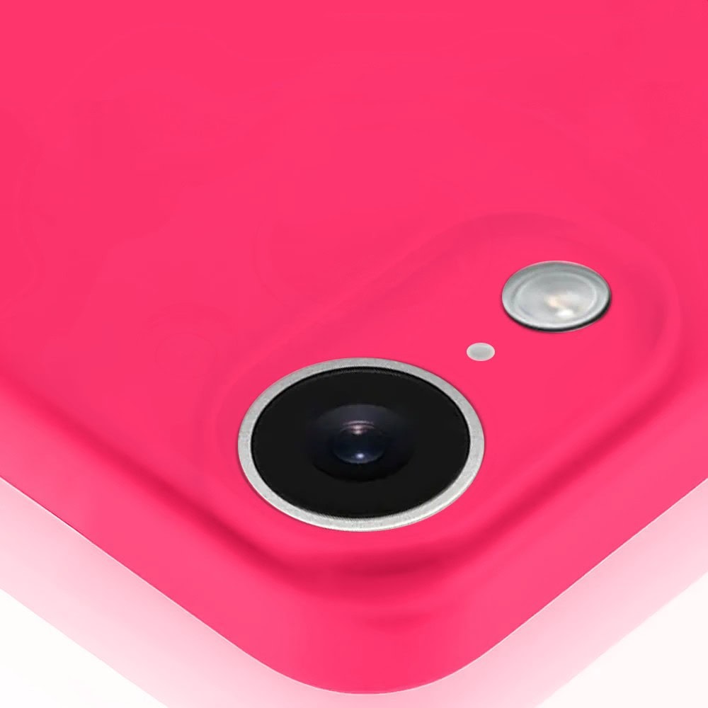 Etui do iPhone XR silikonowe z mikrofibrą soft touch z osłoną na aparat, różowe