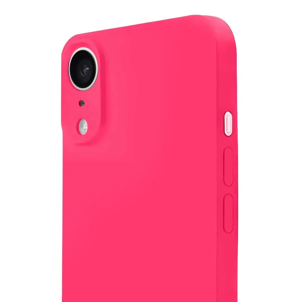 Etui do iPhone XR silikonowe z mikrofibrą soft touch z osłoną na aparat, różowe