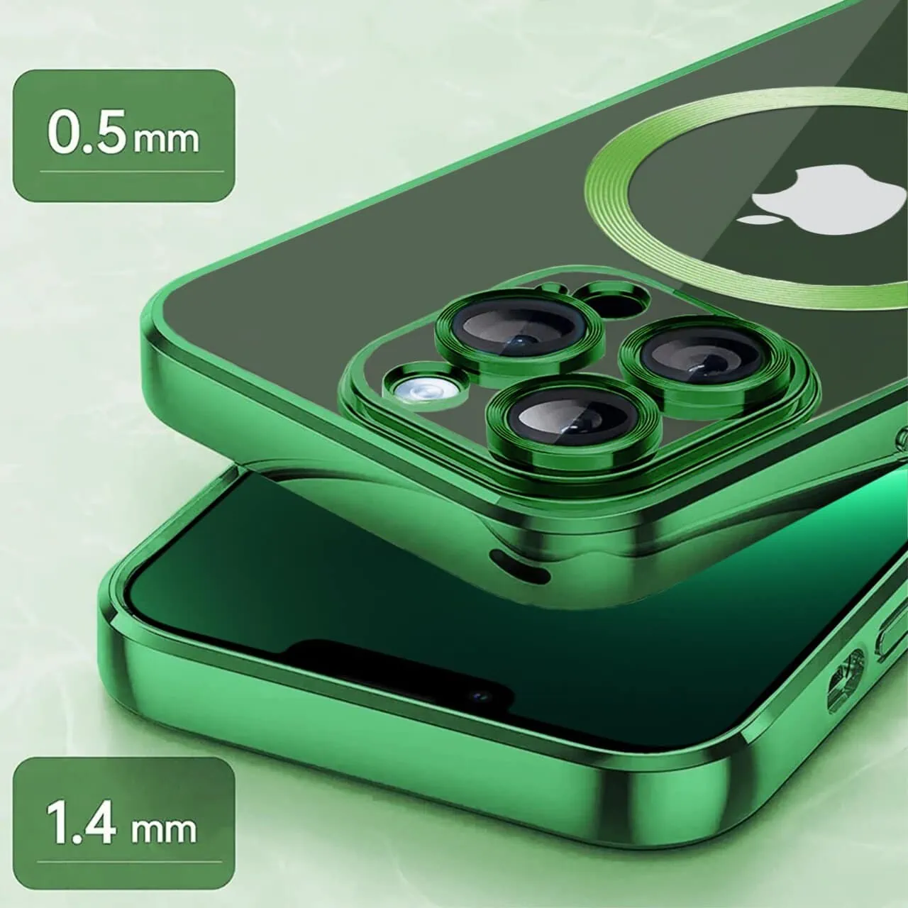 Etui do iPhone 13 Pro Slim Protect Full Cover MagSafe Hard Back, twardy tył, przeźroczyste, zielone