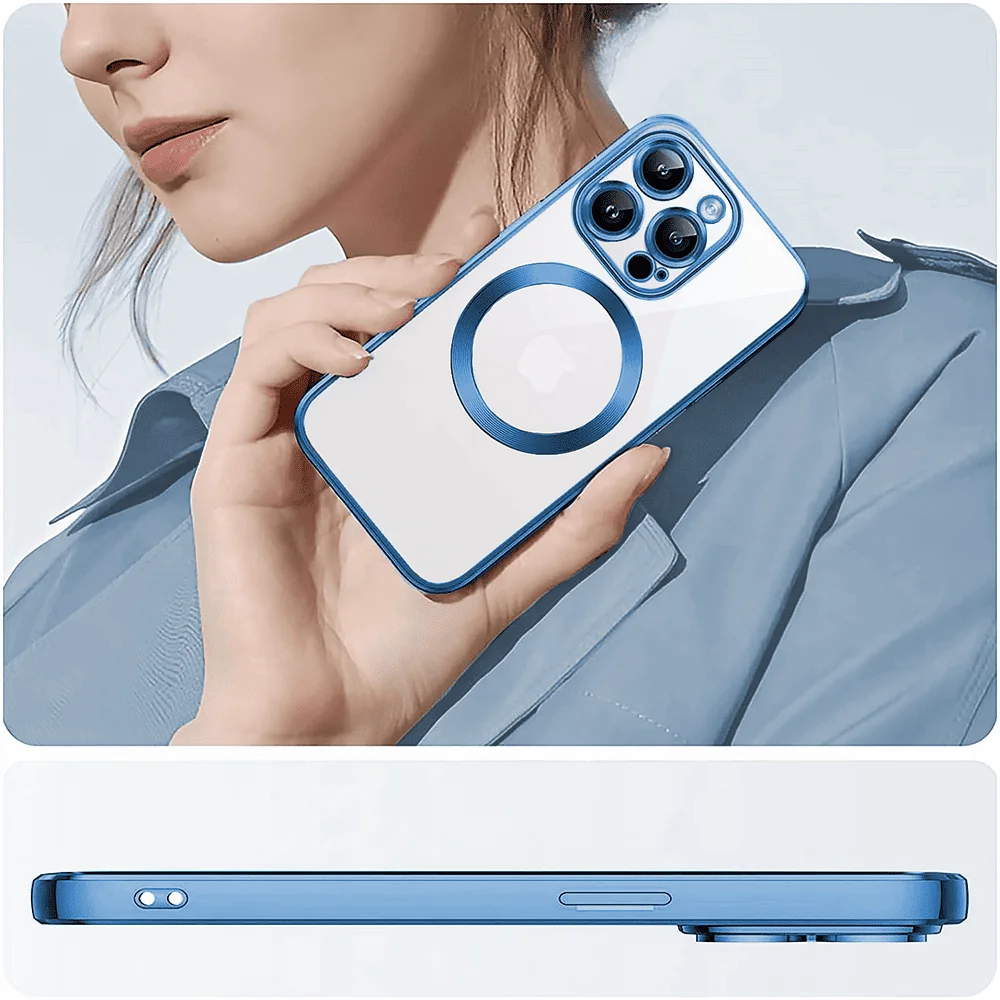 Etui do iPhone 13 Pro Slim Protect Full Cover MagSafe Hard Back, twardy tył, przeźroczyste, górski niebieski