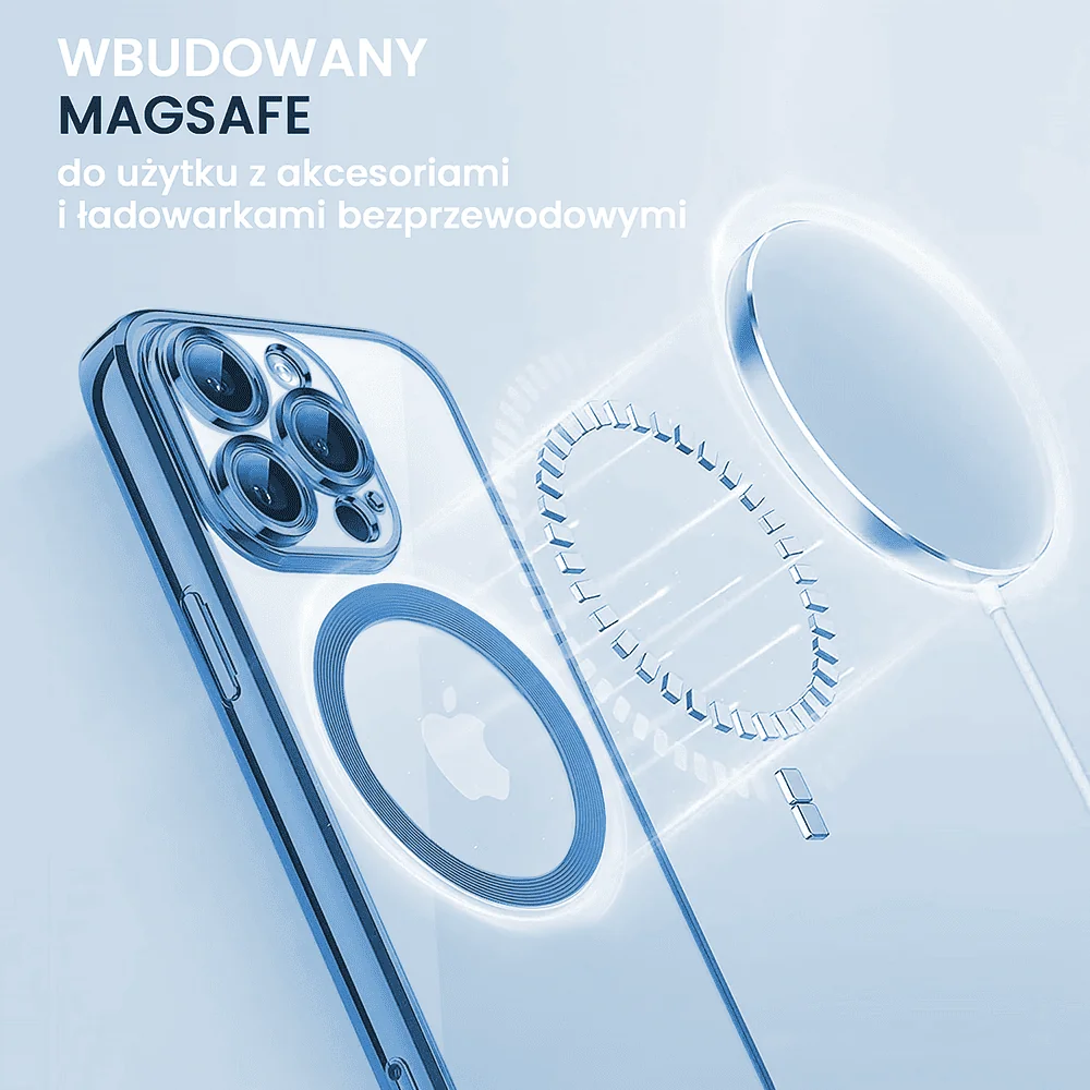 Etui do iPhone 13 Pro Slim Protect Full Cover MagSafe Hard Back, twardy tył, przeźroczyste, górski niebieski