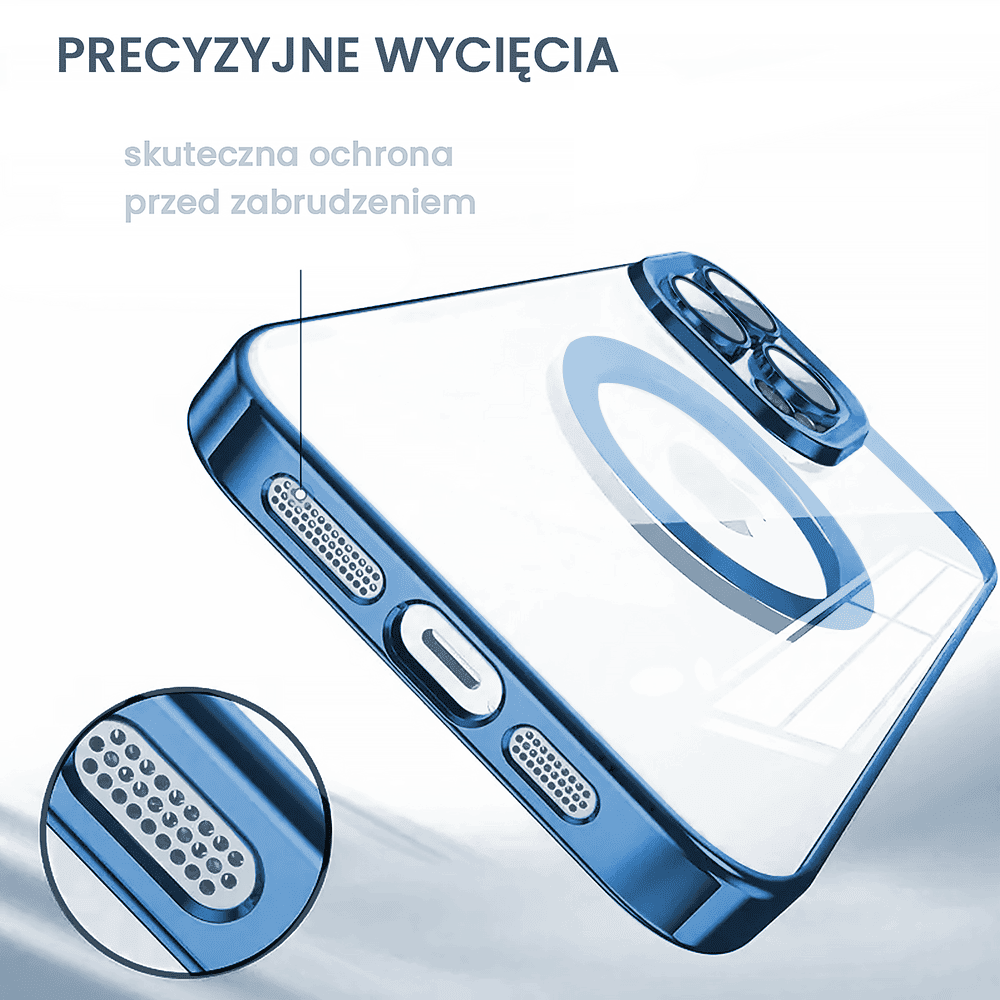 Etui do iPhone 13 Pro Slim Protect Full Cover MagSafe Hard Back, twardy tył, przeźroczyste, górski niebieski