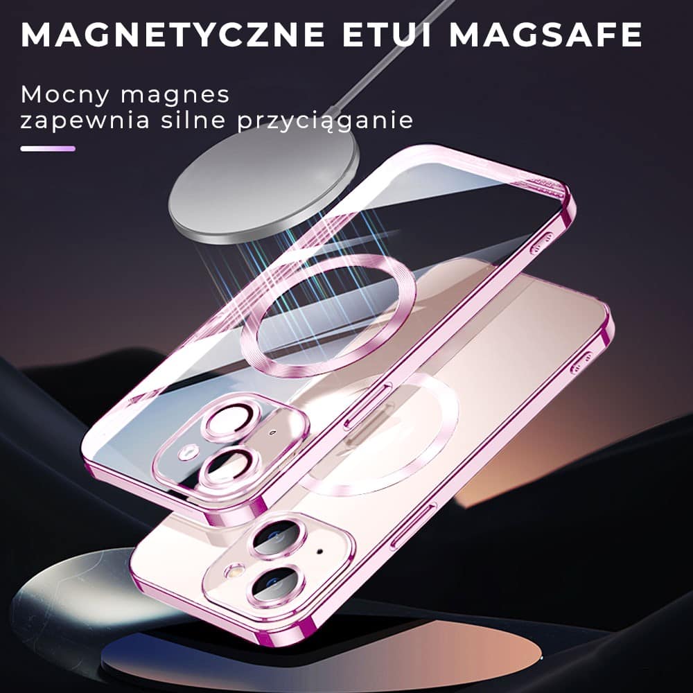 Etui do iPhone 13 Slim Protect Full Cover MagSafe Hard Back, twardy tył, przeźroczyste, różowe (OUTLET)