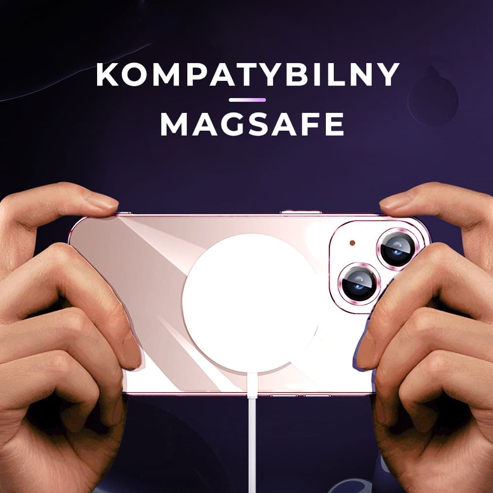Etui do iPhone 13 Slim Protect Full Cover MagSafe Hard Back, twardy tył, przeźroczyste, różowe (OUTLET)