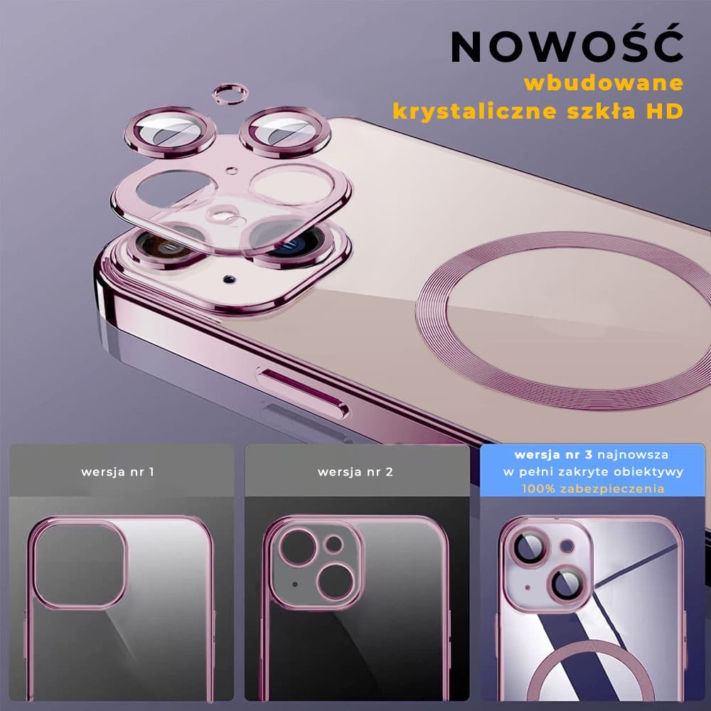 Etui do iPhone 13 Slim Protect Full Cover MagSafe Hard Back, twardy tył, przeźroczyste, różowe (OUTLET)