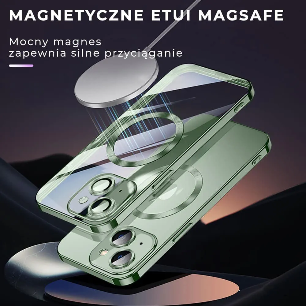Etui do iPhone 13 Slim Protect Full Cover MagSafe Hard Back, twardy tył, przeźroczyste, zielone