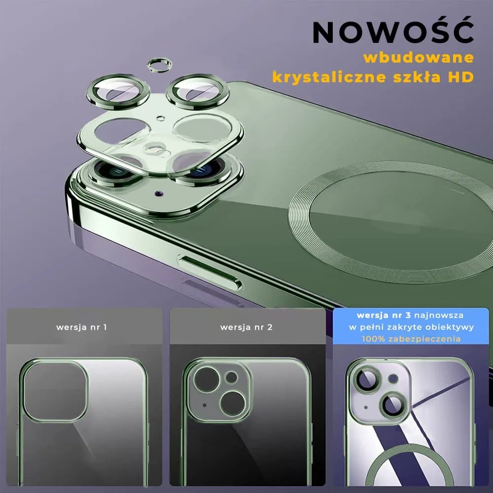 Etui do iPhone 13 Slim Protect Full Cover MagSafe Hard Back, twardy tył, przeźroczyste, zielone