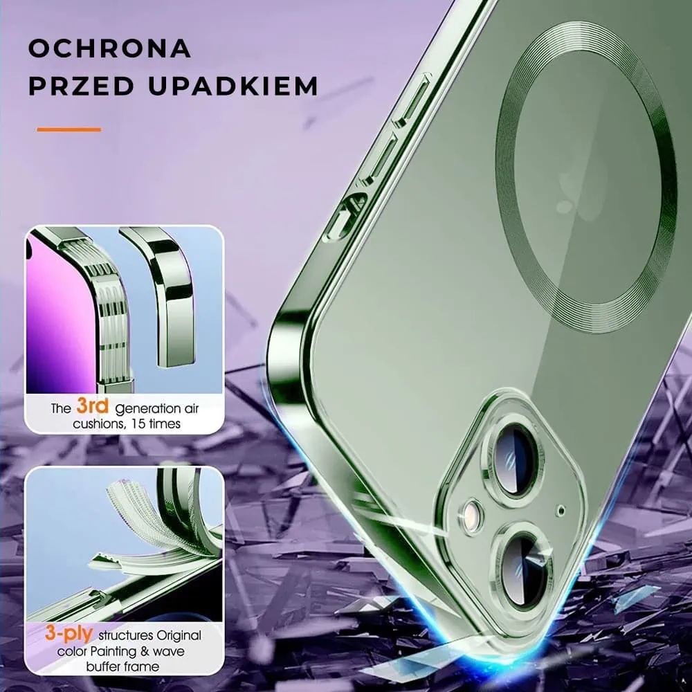 Etui do iPhone 13 Slim Protect Full Cover MagSafe Hard Back, twardy tył, przeźroczyste, zielone