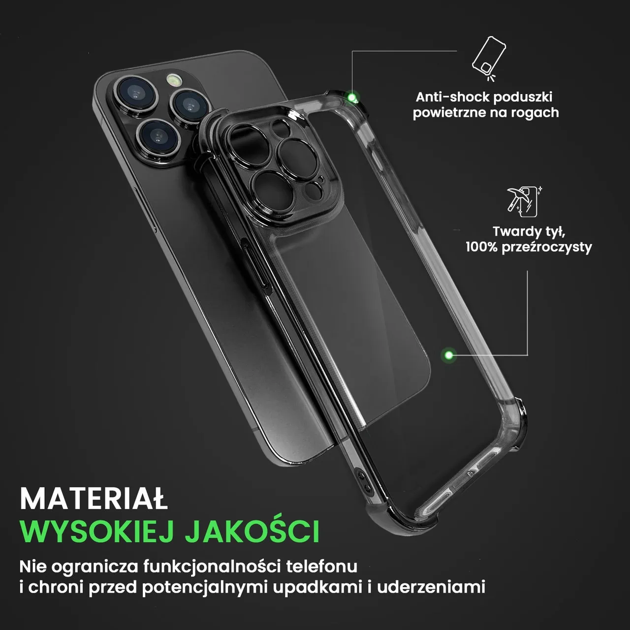 Etui do iPhone 14 Pro Hybrid Elegance Anti-Shock z osłoną na aparat i poduszkami, czarne (OUTLET)