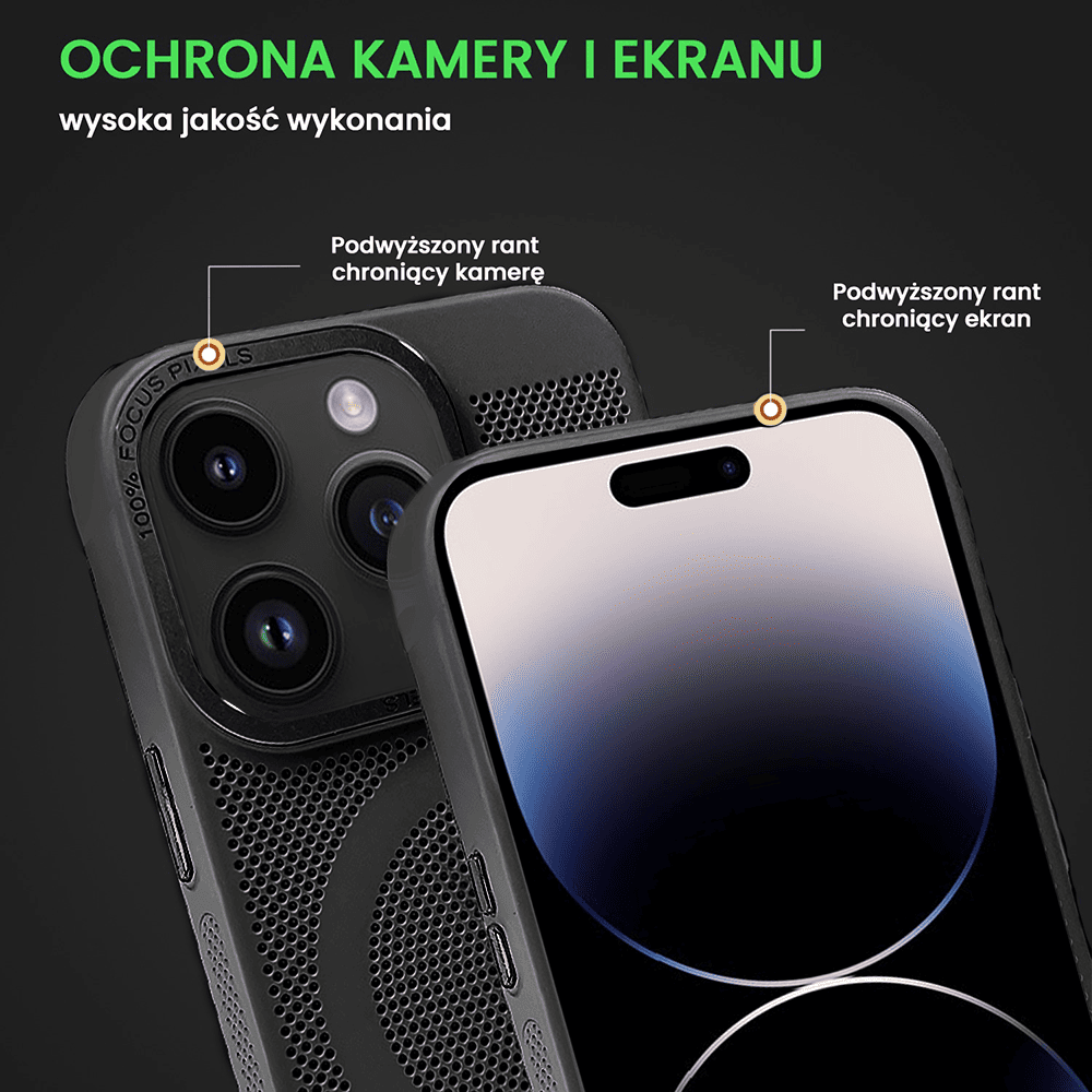 Etui do iPhone 14 Pro Breathable Cam Ring, oddychające z Magsafe, czarne