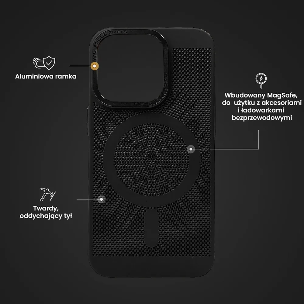 Etui do iPhone 14 Pro Breathable Cam Ring, oddychające z Magsafe, czarne