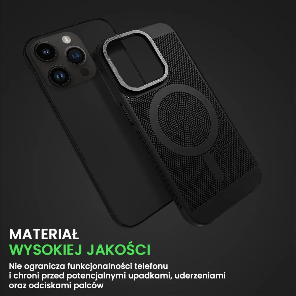Etui do iPhone 14 Pro Breathable Cam Ring, oddychające z Magsafe, czarne