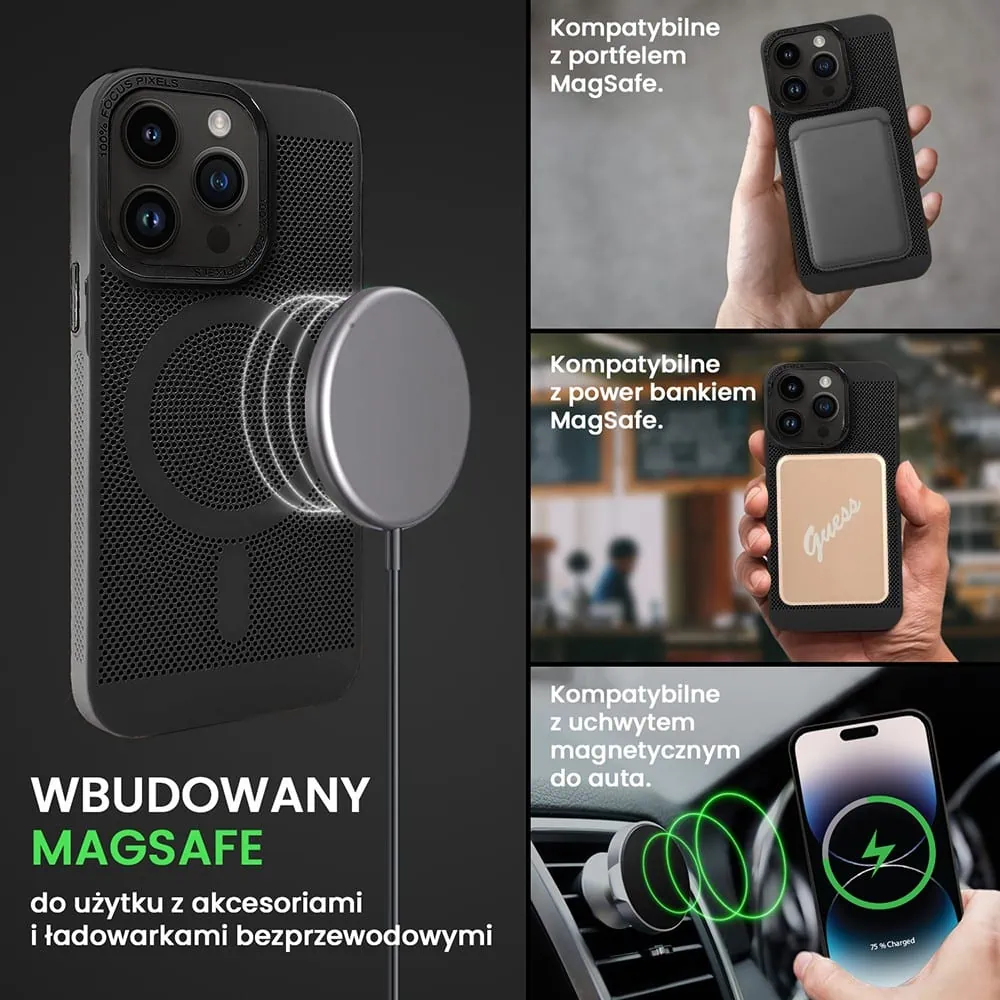 Etui do iPhone 14 Pro Breathable Cam Ring, oddychające z Magsafe, czarne
