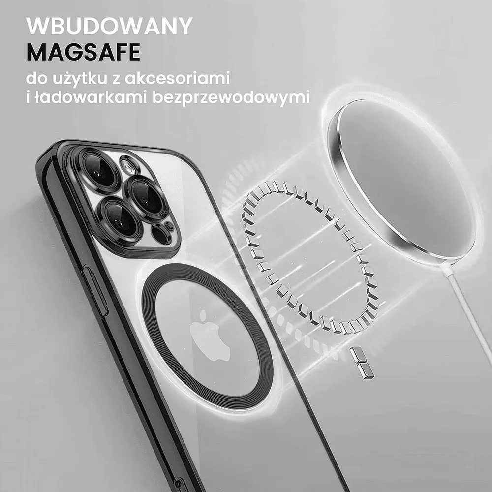 Etui do iPhone 14 Pro Max Slim Protect Full Cover MagSafe Hard Back, twardy tył, przeźroczyste, czarne