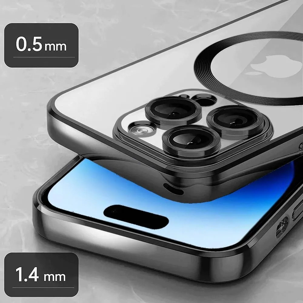 Etui do iPhone 14 Pro Max Slim Protect Full Cover MagSafe Hard Back, twardy tył, przeźroczyste, czarne