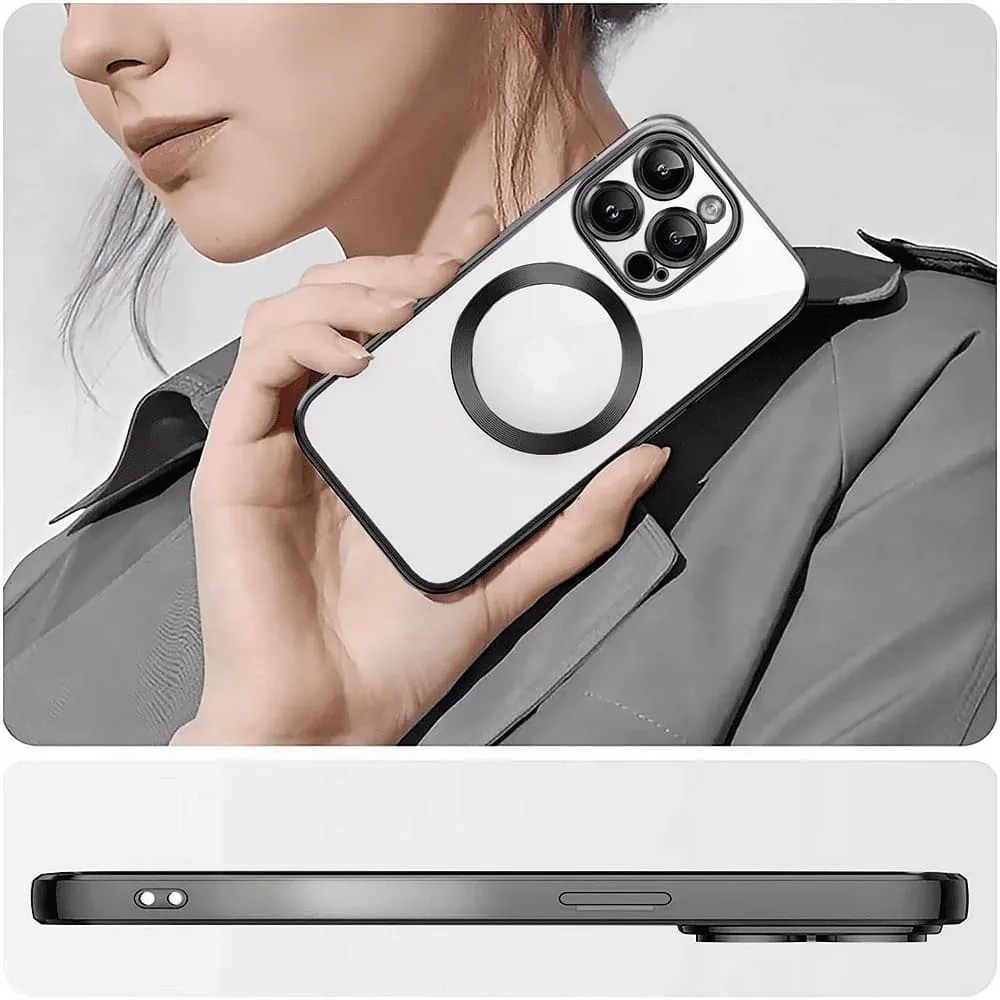 Etui do iPhone 14 Pro Max Slim Protect Full Cover MagSafe Hard Back, twardy tył, przeźroczyste, czarne