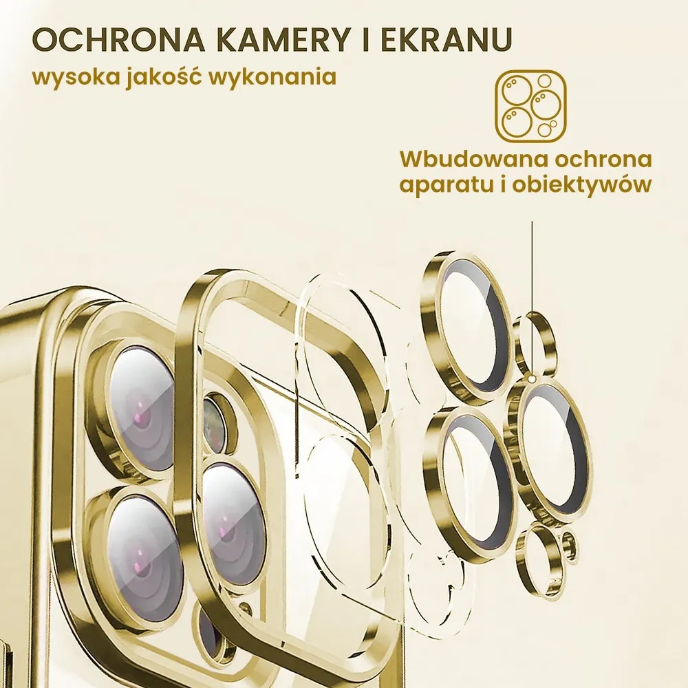 Etui do iPhone 14 Pro Slim Protect Full Cover MagSafe Hard Back, twardy tył, przeźroczyste, złote