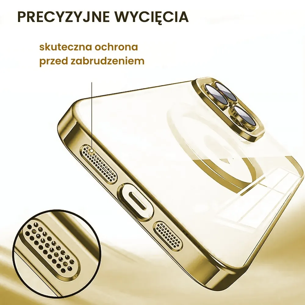 Etui do iPhone 14 Pro Slim Protect Full Cover MagSafe Hard Back, twardy tył, przeźroczyste, złote