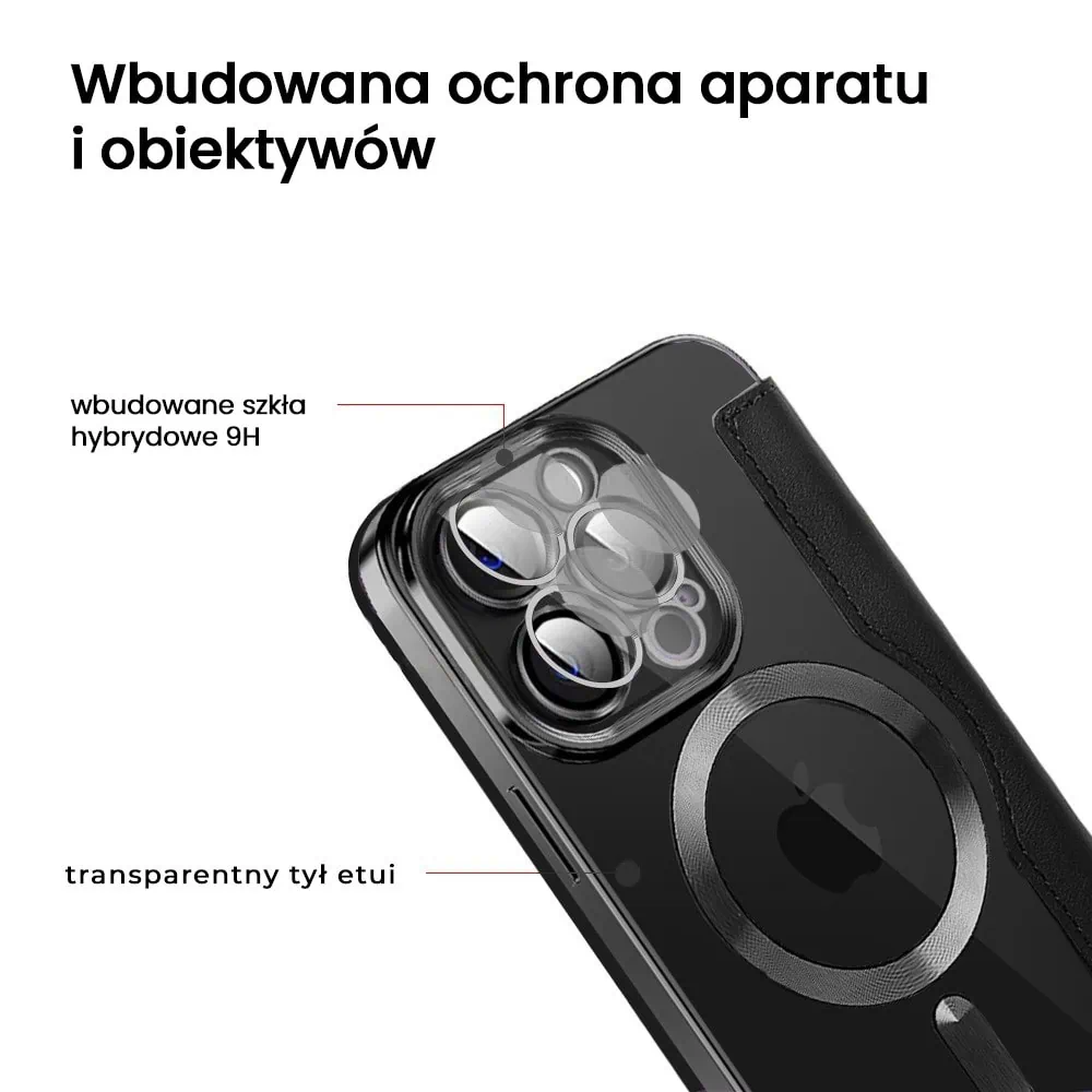 Etui do iPhone 14 Pro typu książka Book Magsafe Lens Protect, z klapką, czarne