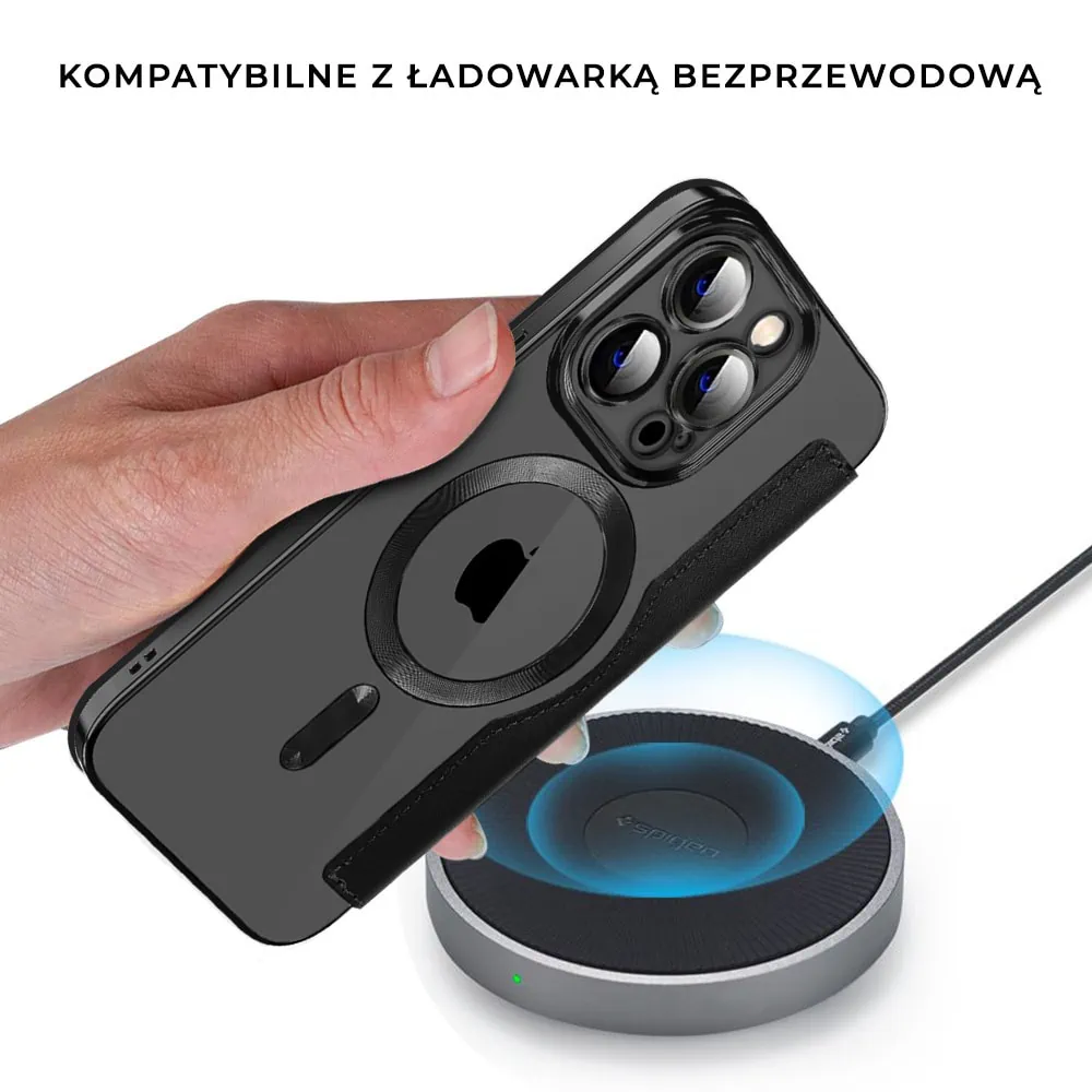 Etui do iPhone 14 Pro typu książka Book Magsafe Lens Protect, z klapką, czarne