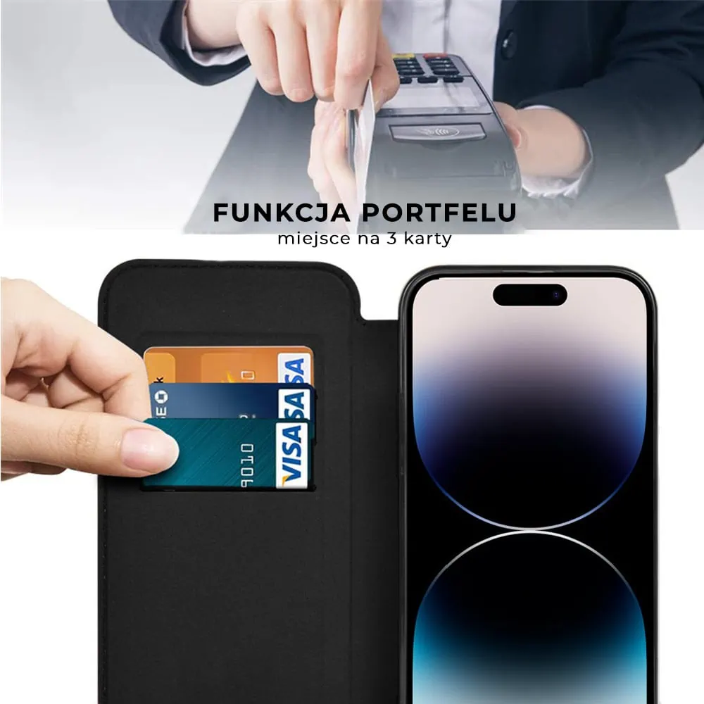 Etui do iPhone 14 Pro typu książka Book Magsafe Lens Protect, z klapką, czarne