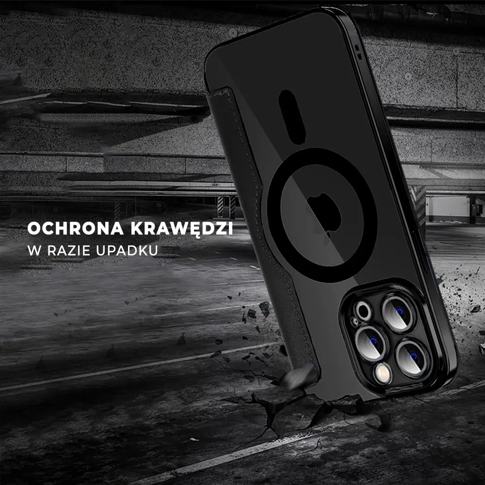 Etui do iPhone 14 Pro typu książka Book Magsafe Lens Protect, z klapką, czarne
