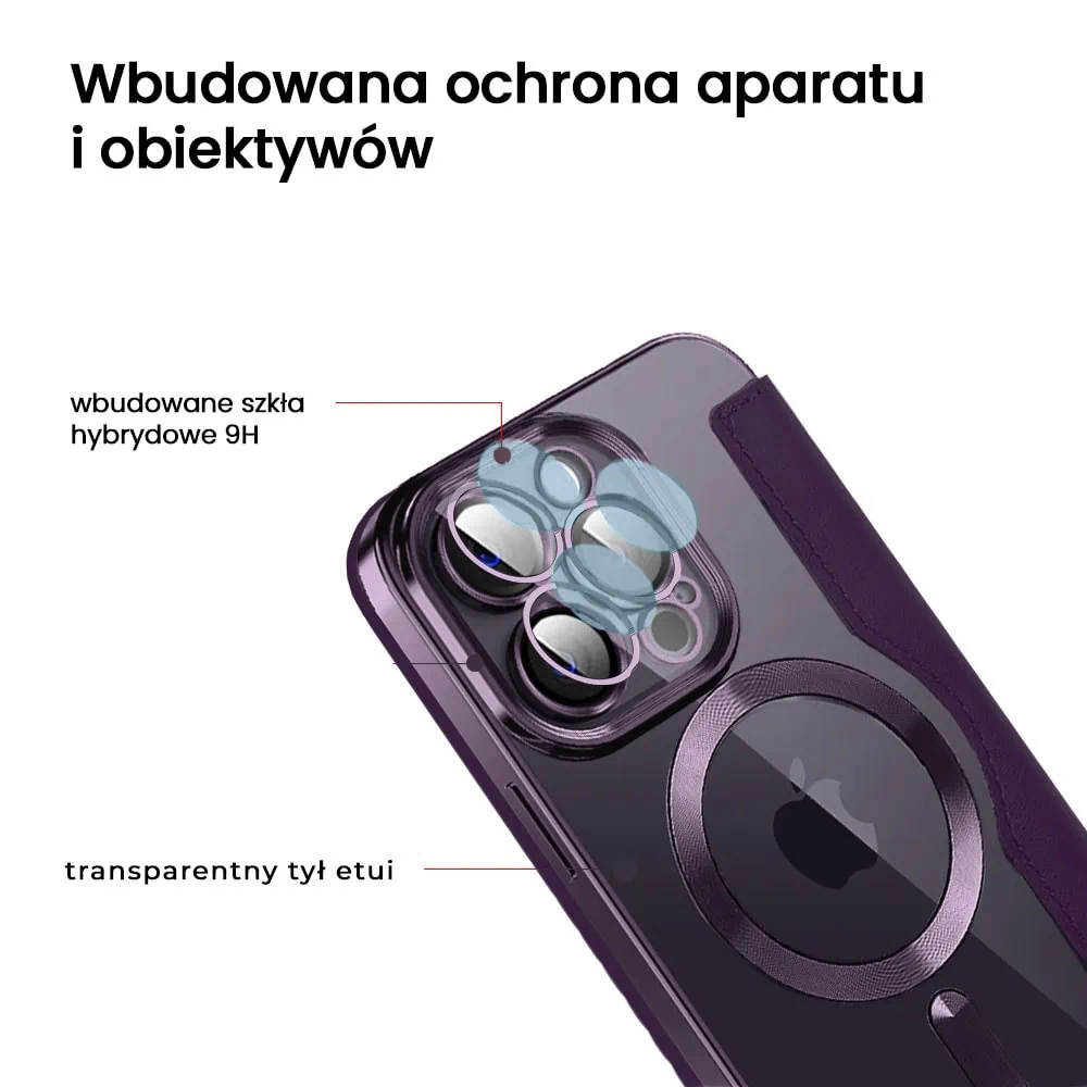 Etui do iPhone 14 Pro typu książka Book Magsafe Lens Protect, z klapką, głęboka purpura