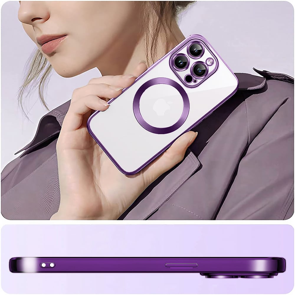 Etui do iPhone 14 Pro Max Slim Protect Full Cover MagSafe Hard Back, twardy tył, przeźroczyste, purpurowe (OUTLET)