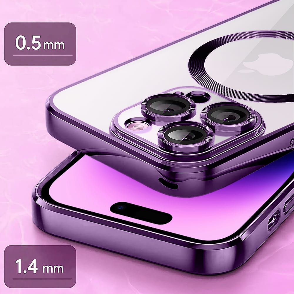 Etui do iPhone 14 Pro Max Slim Protect Full Cover MagSafe Hard Back, twardy tył, przeźroczyste, purpurowe (OUTLET)
