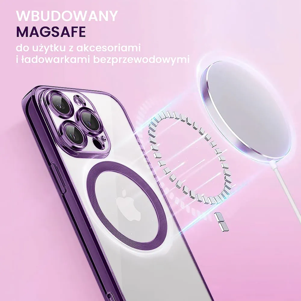 Etui do iPhone 14 Pro Max Slim Protect Full Cover MagSafe Hard Back, twardy tył, przeźroczyste, purpurowe (OUTLET)