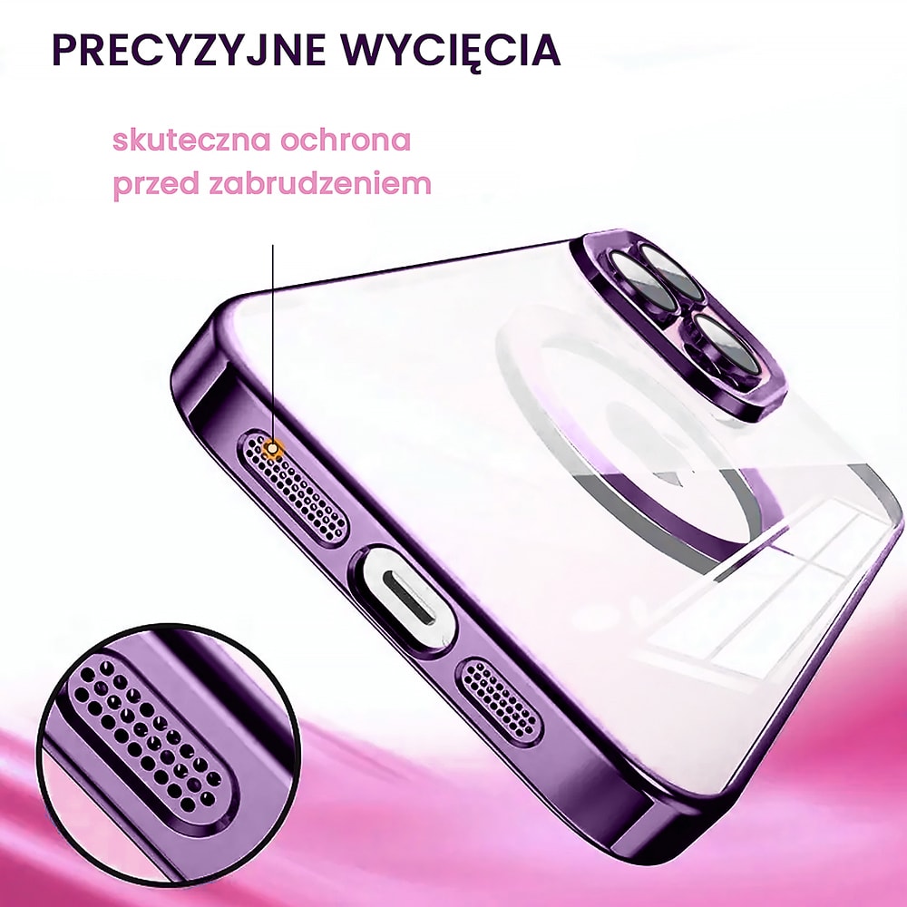 Etui do iPhone 14 Pro Max Slim Protect Full Cover MagSafe Hard Back, twardy tył, przeźroczyste, purpurowe (OUTLET)