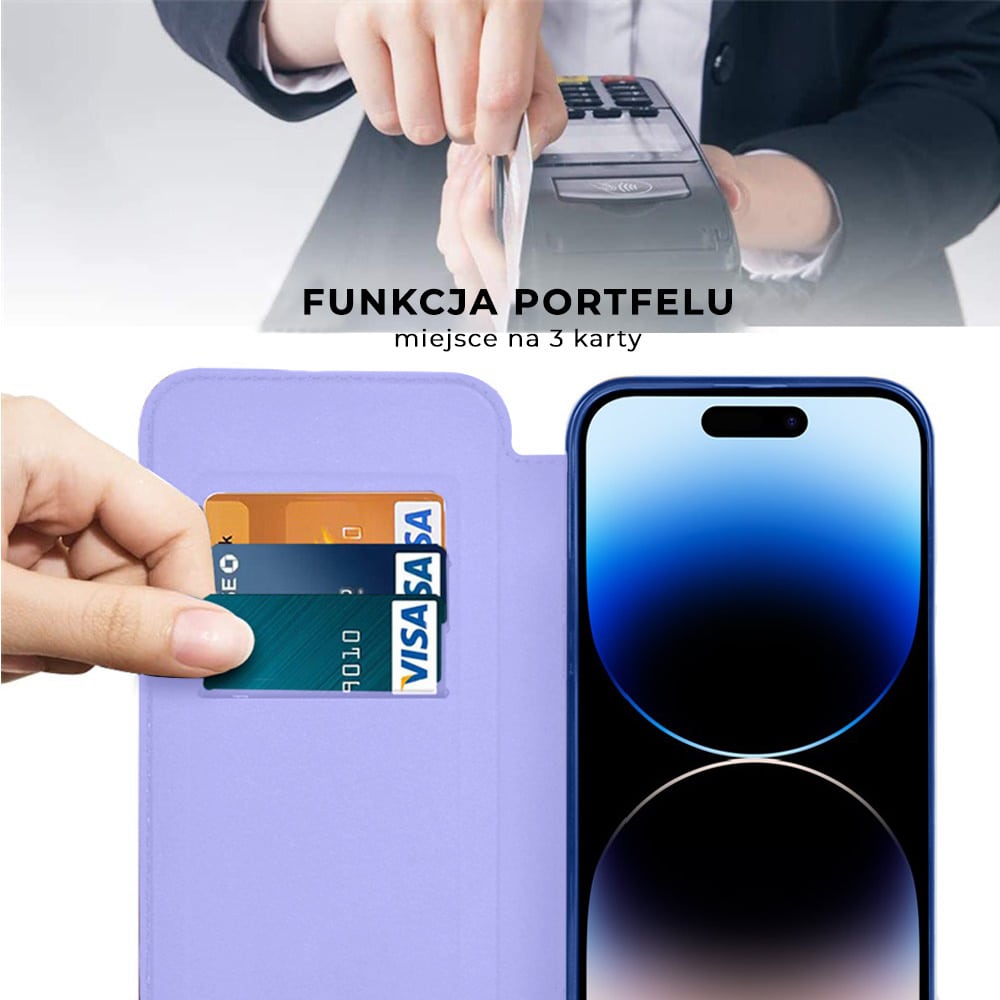 Etui do iPhone 14 Pro Max typu książka Book Magsafe Lens Protect, z klapką, błękitne