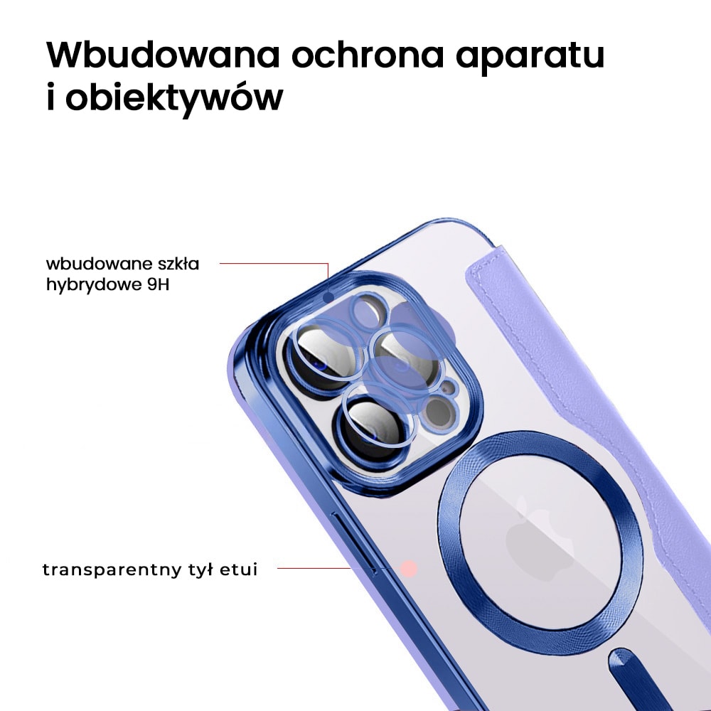 Etui do iPhone 14 Pro Max typu książka Book Magsafe Lens Protect, z klapką, błękitne