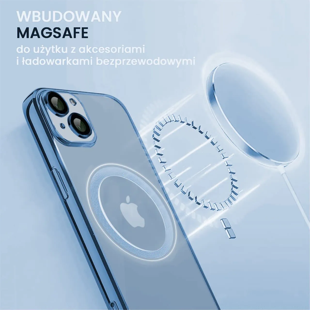 Etui do iPhone 14 Slim Protect Full Cover MagSafe Hard Back, twardy tył, przeźroczyste, górski niebieski