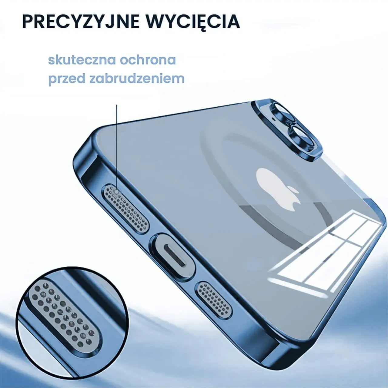 Etui do iPhone 14 Slim Protect Full Cover MagSafe Hard Back, twardy tył, przeźroczyste, górski niebieski
