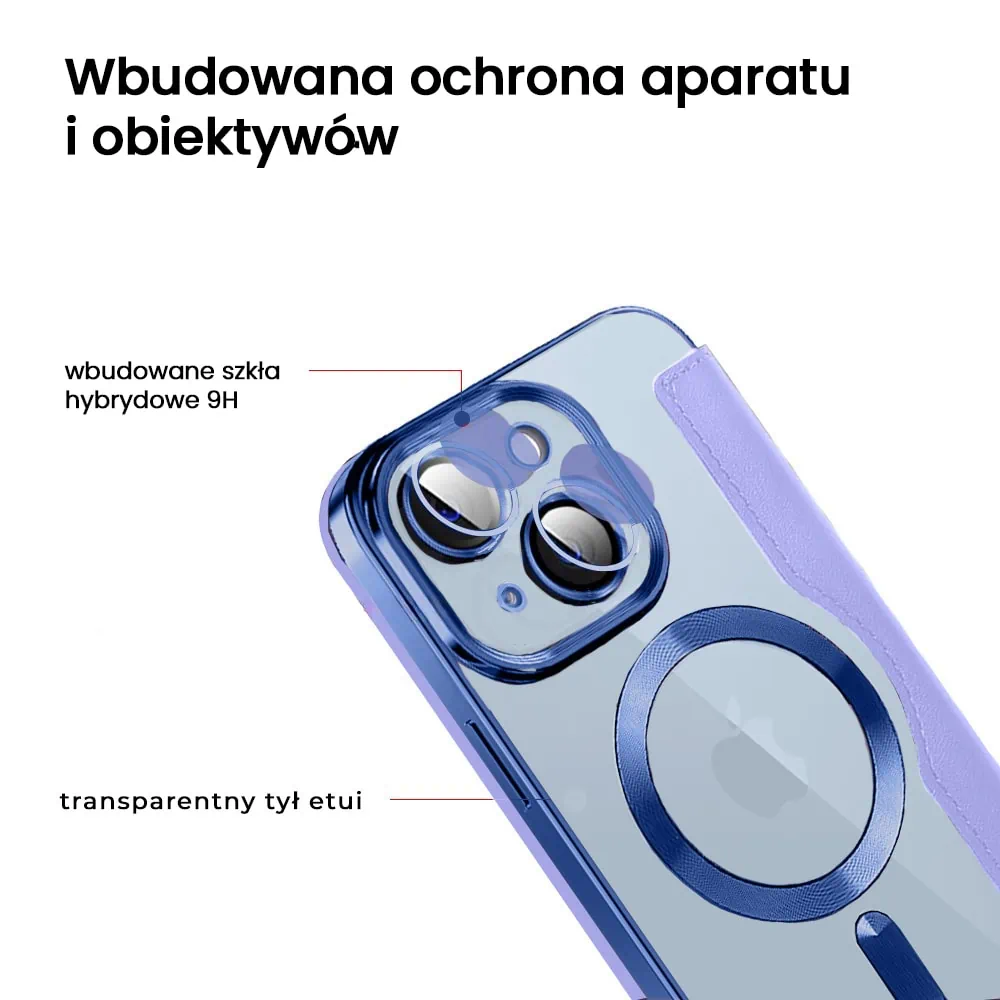 Etui do iPhone 14 typu książka Book Magsafe Lens Protect, z klapką, błękitne