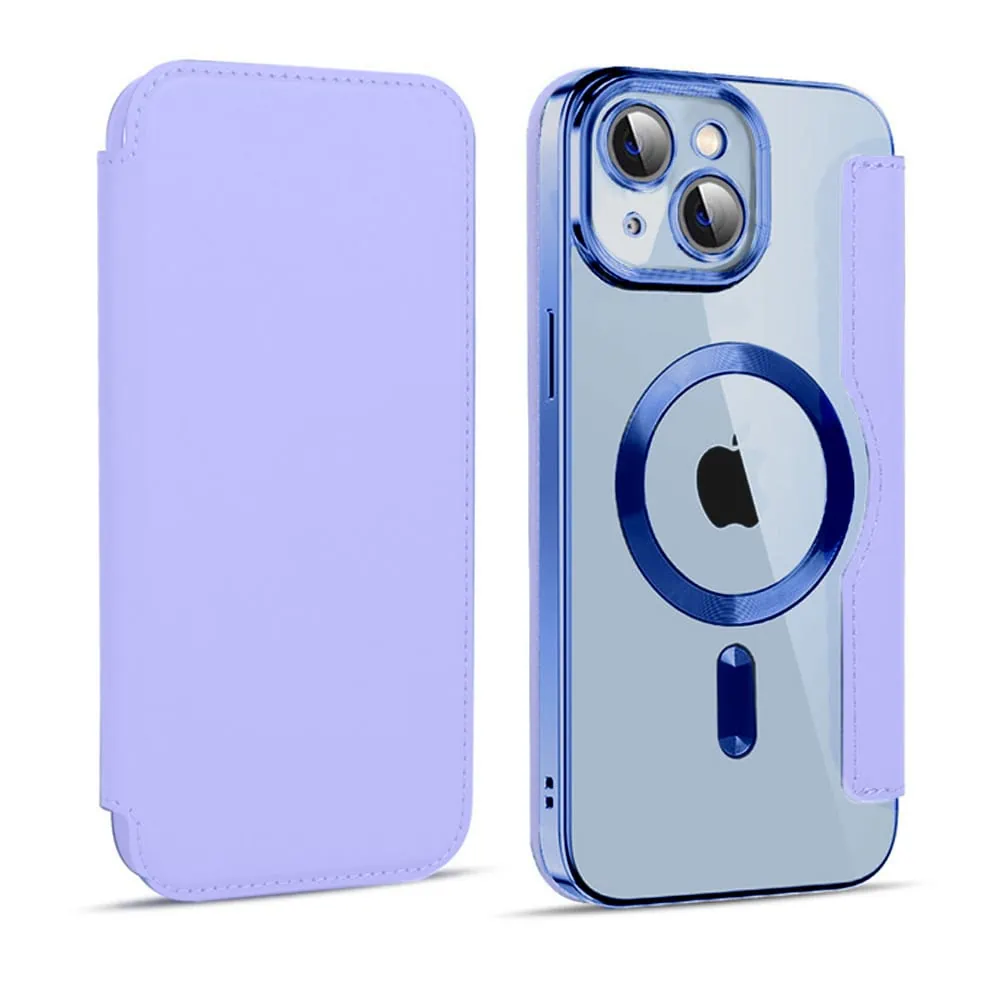 Etui do iPhone 14 typu książka Book Magsafe Lens Protect, z klapką, błękitne