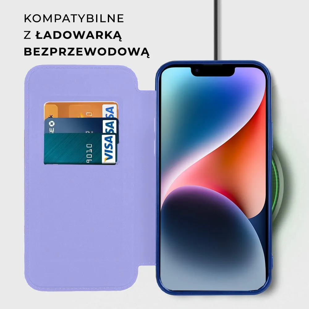 Etui do iPhone 14 typu książka Book Magsafe Lens Protect, z klapką, błękitne