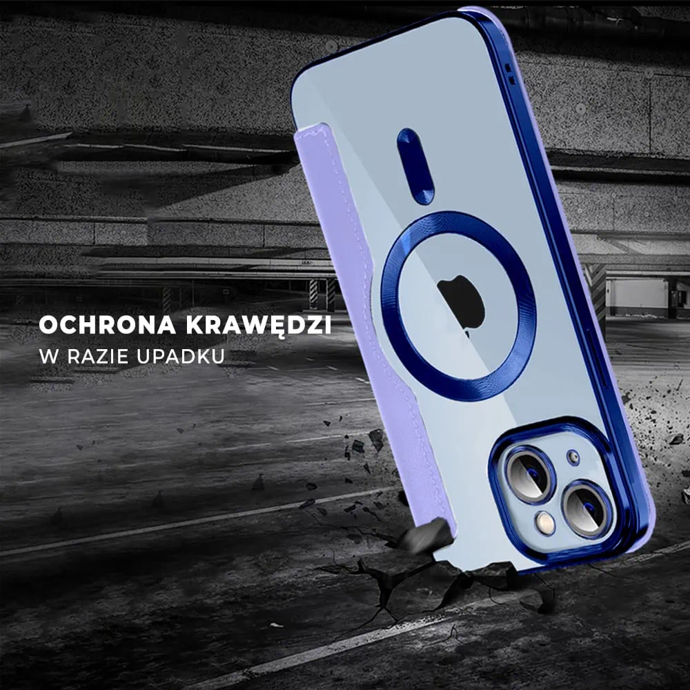 Etui do iPhone 14 typu książka Book Magsafe Lens Protect, z klapką, błękitne