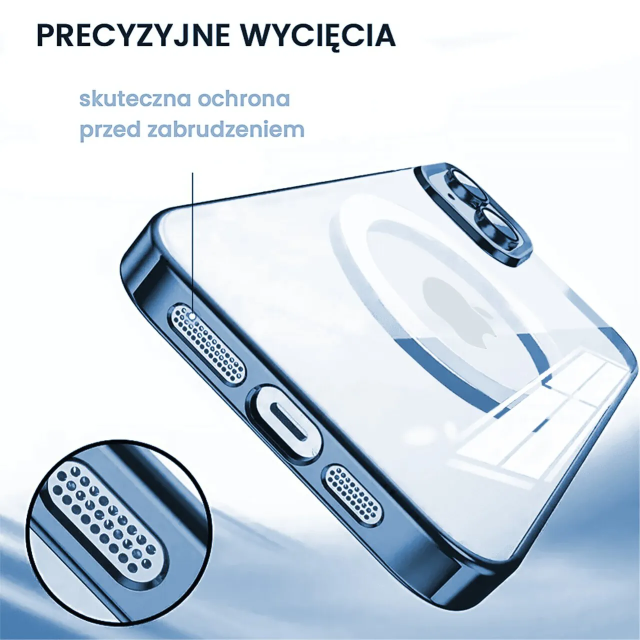 Etui do iPhone 15 Slim Protect Full Cover MagSafe Hard Back, twardy tył, przeźroczyste, górski niebieski